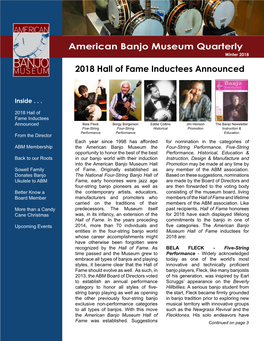 American Banjo Museum Quarterly 2018 Hall of Fame Inductees Announced