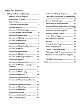 Table of Contents College of Arts and Sciences