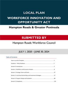 LOCAL PLAN WORKFORCE INNOVATION and OPPORTUNITY ACT Hampton Roads & Greater Peninsula