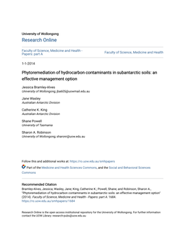 Phytoremediation of Hydrocarbon Contaminants in Subantarctic Soils: an Effective Management Option