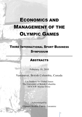 Economics and Management of the Olympic Games