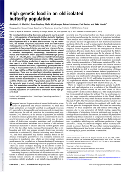 High Genetic Load in an Old Isolated Butterfly Population