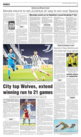 City Top Wolves, Extend Winning Run to 21 Games