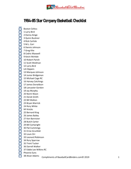 1984-85 Star Company Basketball Checklist