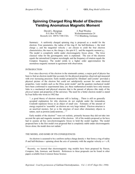 GE1 Spinning Charged Ring Model of Electron Yielding Anomalous