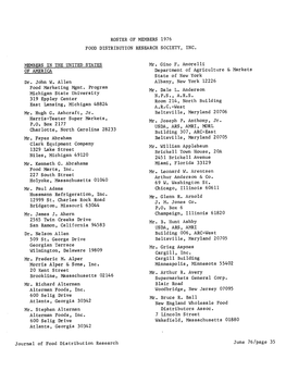 Roster of Members 1976 Food Distribution Research Society, Inc