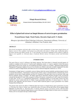 Effect of Plant Leaf Extract on Fungal Diseases of Carrot in Spore Germination