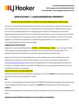 Application to Lease Residential Property