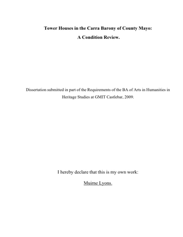 Tower Houses in the Carra Barony of County Mayo: a Condition Review