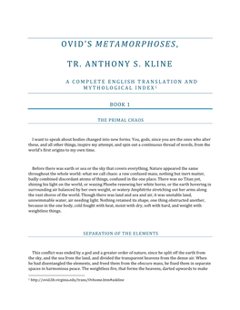 Ovid's Metamorphoses, Tr. Anthony S. Kline