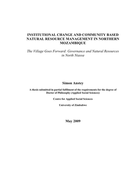 Institutional Change and Community Based Natural Resource Management in Northern Mozambique