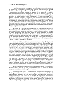 LE TEMPS, 13 Avril 1869, Pp. 1-2. Il Faut Bien En Prendre Notre Parti