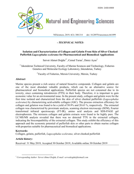 Isolation and Characterization of Collagen and Gelatin from Skin of Silver Cheeked Pufferfish Lagocephalus Sceleratus for Pharmaceutical and Biomedical Applications