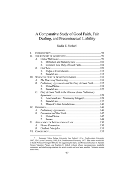 A Comparative Study of Good Faith, Fair Dealing, and Precontractual Liability