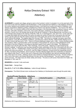 Kellys Directory Extract 1931 Alderbury