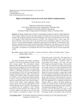 High Level Synthesis Tools-An Overview from Model to Implementation