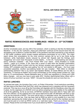 RAFOC REMINISCENCES and RAMBLINGS - WEEK 29 – 23Rd OCTOBER 2020 GREETINGS