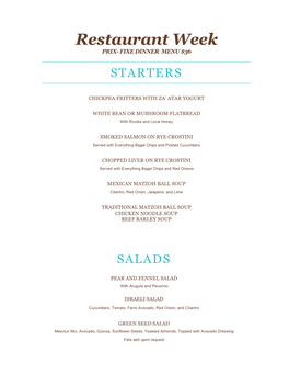 Restaurant Week PRIX- FIXE DINNER MENU $36 STARTERS