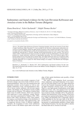 Sedimentary and Faunal Evidence for the Late Devonian Kellwasser and Annulata Events in the Balkan Terrane (Bulgaria)