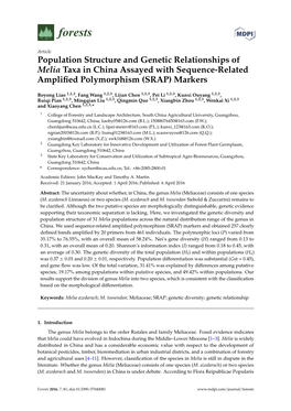 Population Structure and Genetic Relationships of Melia Taxa in China Assayed with Sequence-Related Ampliﬁed Polymorphism (SRAP) Markers