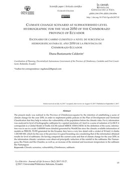 Climate Change Scenario at Subwatershed Level Hydrographicfortheyear 2050 Ofthe Chimborazo Provinceof Ecuador