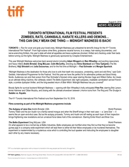 News Release. Toronto International Film Festival