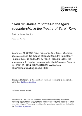 Changing Spectatorship in the Theatre of Sarah Kane