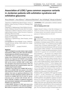 Association of LOXL1 Gene Common Sequence Variants in Jordanian Patients with Exfoliation Syndrome and Exfoliative Glaucoma