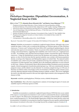 Philodryas (Serpentes: Dipsadidae) Envenomation, a Neglected Issue in Chile