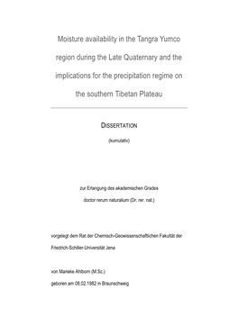 Moisture Availability in the Tangra Yumco Region During the Late