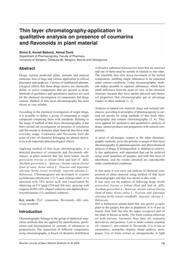 Thin Layer Chromatography-Application in Qualitative Analysis on Presence of Coumarins and Flavonoids in Plant Material