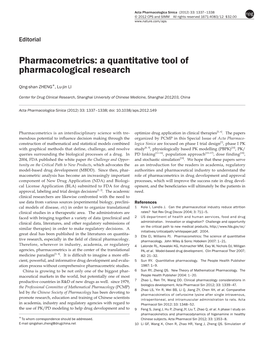 Pharmacometrics: a Quantitative Tool of Pharmacological Research