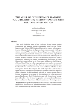 The Value of Open Distance Learning (ODL) in Assisting History Teachers with Heritage Investigation