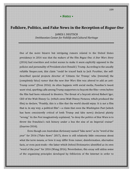 Folklore, Politics, and Fake News in the Reception of Rogue One