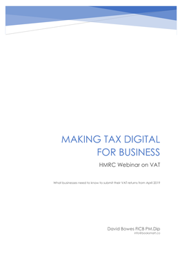 MAKING TAX DIGITAL for BUSINESS HMRC Webinar on VAT