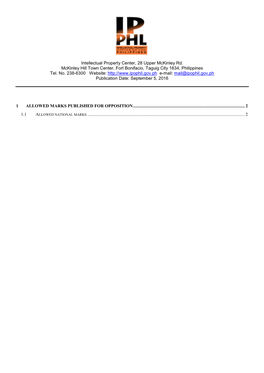 Intellectual Property Center, 28 Upper Mckinley Rd. Mckinley Hill Town Center, Fort Bonifacio, Taguig City 1634, Philippines Tel