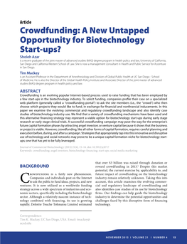 Crowdfunding: a New Untapped Opportunity for Biotechnology Start