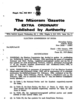 The Mizoram Gazette Published by Authority