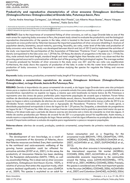 Productivity and Reproductive Characteristics of Silver Arowana