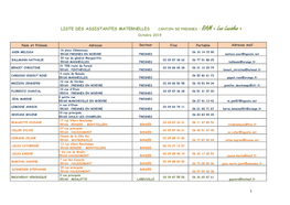 LISTE DES ASSISTANTES MATERNELLES CANTON DE FRESNES – RAM « Les Lucioles » Octobre 2019