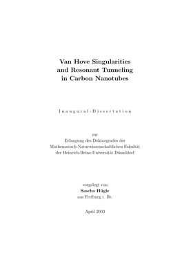 Van Hove Singularities and Resonant Tunneling in Carbon Nanotubes