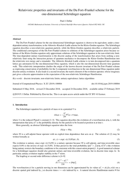 Relativistic Properties and Invariants of the Du Fort–Frankel Scheme for the One-Dimensional Schrodinger¨ Equation