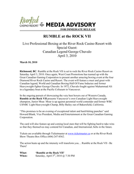 Media Advisory for Immediate Release