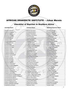 Johan Marais Reptile List 20 August 2015.Doc