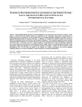 European Plethodontid Salamanders on the Forest Floor: Local Abundance Is Related to Fine-Scale Environmental Factors