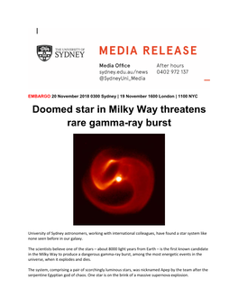 Doomed Star in Milky Way Threatens Rare Gamma-Ray Burst