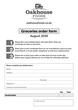 Groceries Order Form August 2019