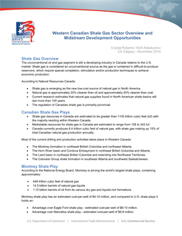 Western Canadian Shale Gas Sector Overview and Midstream Development Opportunities