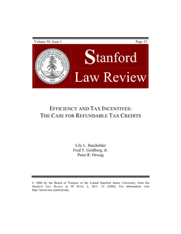 Efficiency and Tax Incentives: the Case for Refundable Tax Credits