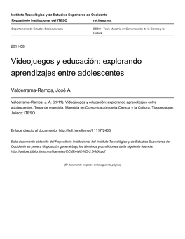 Videojuegos Y Educación: Explorando Aprendizajes Entre Adolescentes